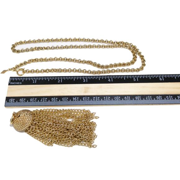 Vintage Sarah Coventry Gold Tassel Necklace, Removable Pendant, 1970s Jewelry - Picture 6 of 10